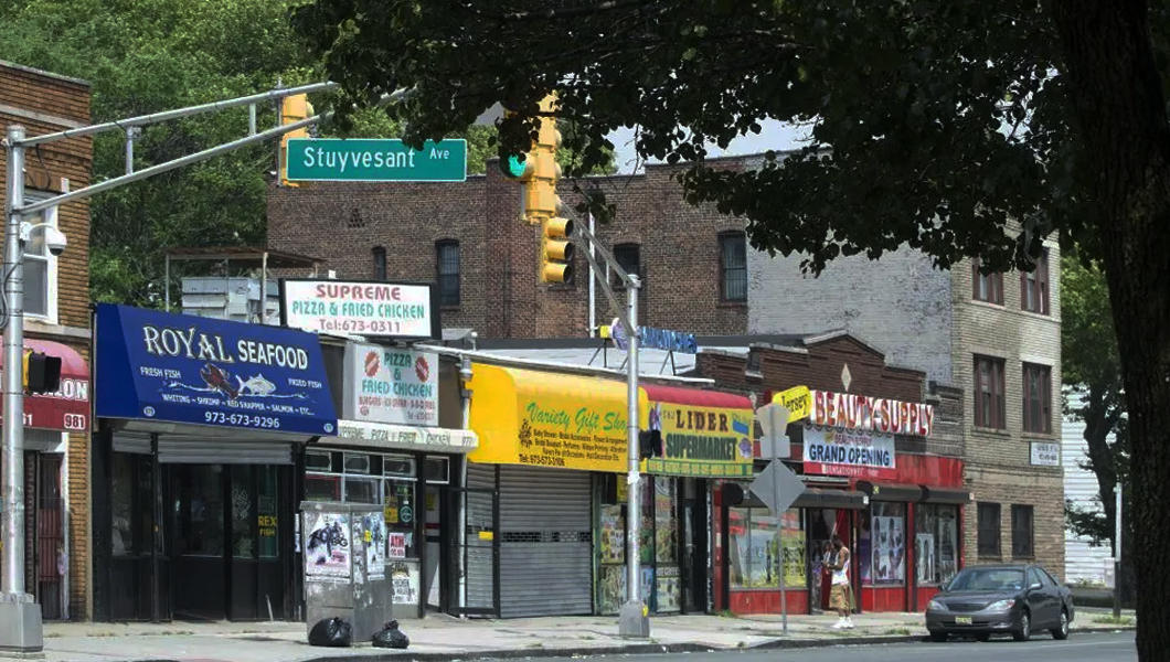Shops along street in Newark, NJ